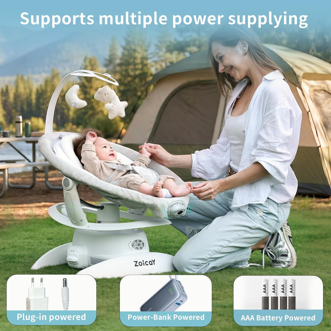 Baby wippe Zoicay 3-in-1 Babywippe Elektrisch für Neugeborene mit 9 modi 360° Drehbar und Schaukel A