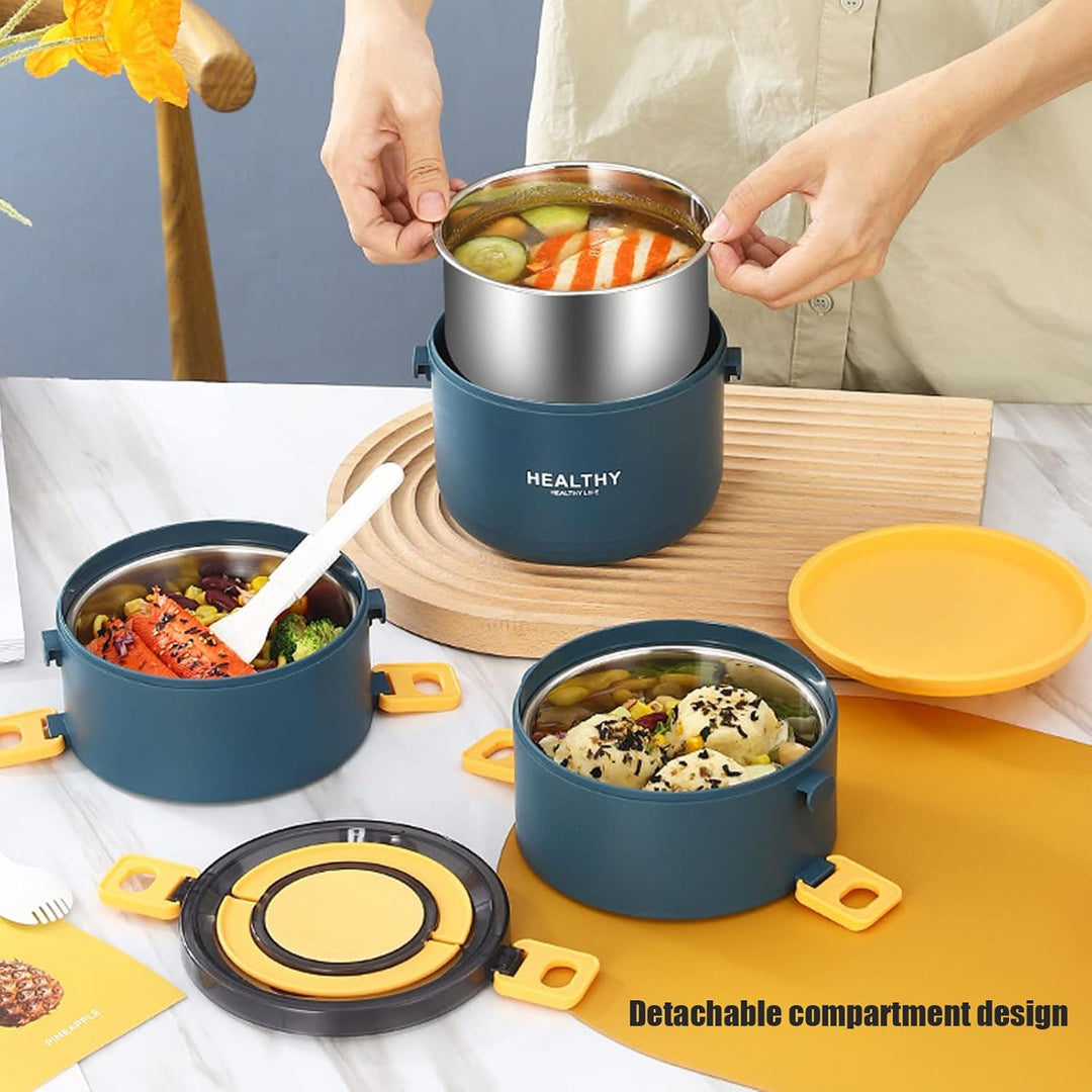 Qcwwy 3-lagige Lunchbox, Auslaufsichere, Vakuumisolierte Thermosbehälter für Heisses Mittagessen, Le
