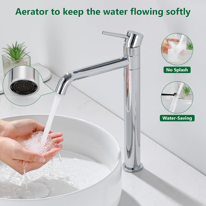 Waschtischarmatur Hoch, Wasserhahn Bad Hoch mit 360°Drehbarer Auslauf, Einhebel Waschtisch Armatur B