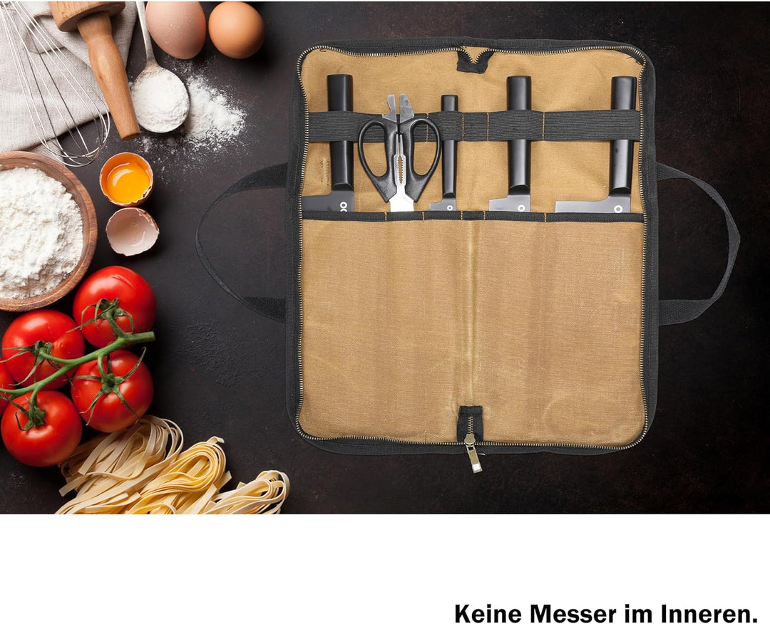 Kaaltisy Küchenmessertasche mit 5 Taschen, Rolltasche, Messertasche Küchenmesser, Messerrolle für Pr