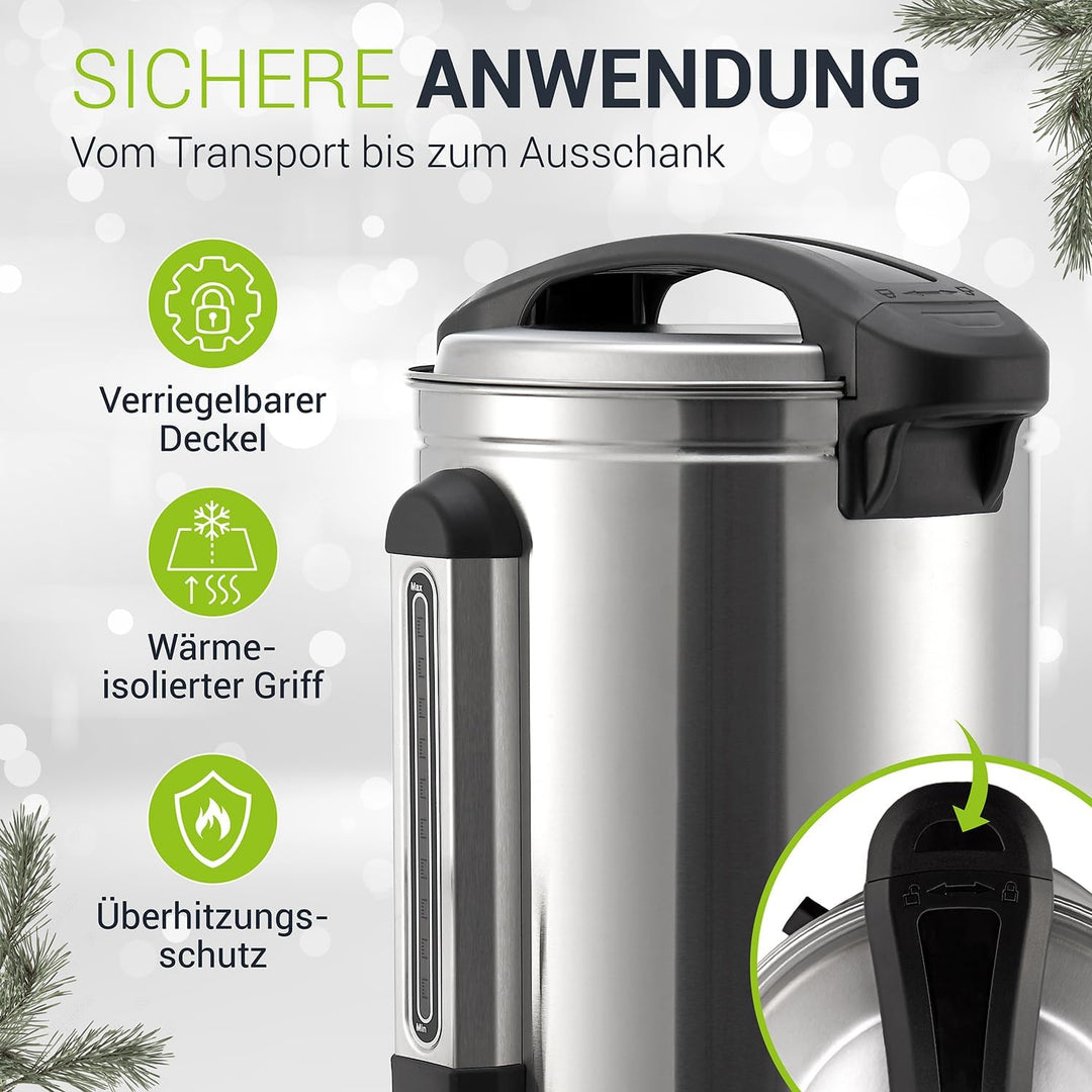 Juskys Glühweinkocher Teramo 10 Liter 1500W mit Zapfhahn, Thermostat & Überhitzungsschutz, 30-110°C,
