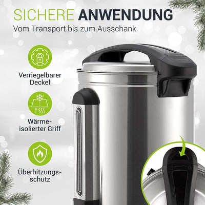 Juskys Glühweinkocher Teramo 10 Liter 1500W mit Zapfhahn, Thermostat & Überhitzungsschutz, 30-110°C,