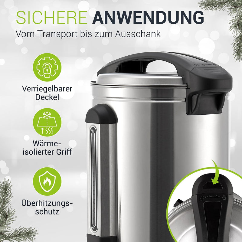 Juskys Glühweinkocher Teramo 10 Liter 1500W mit Zapfhahn, Thermostat & Überhitzungsschutz, 30-110°C,