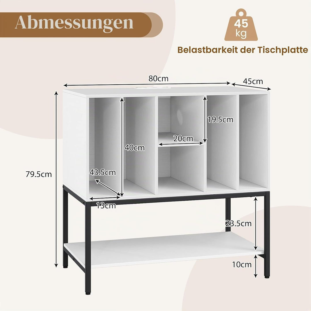 Giantex Plattenspielerständer, Aufbewahrungsschrank für Schallplatten mit Ladestation, 6 Fächer und
