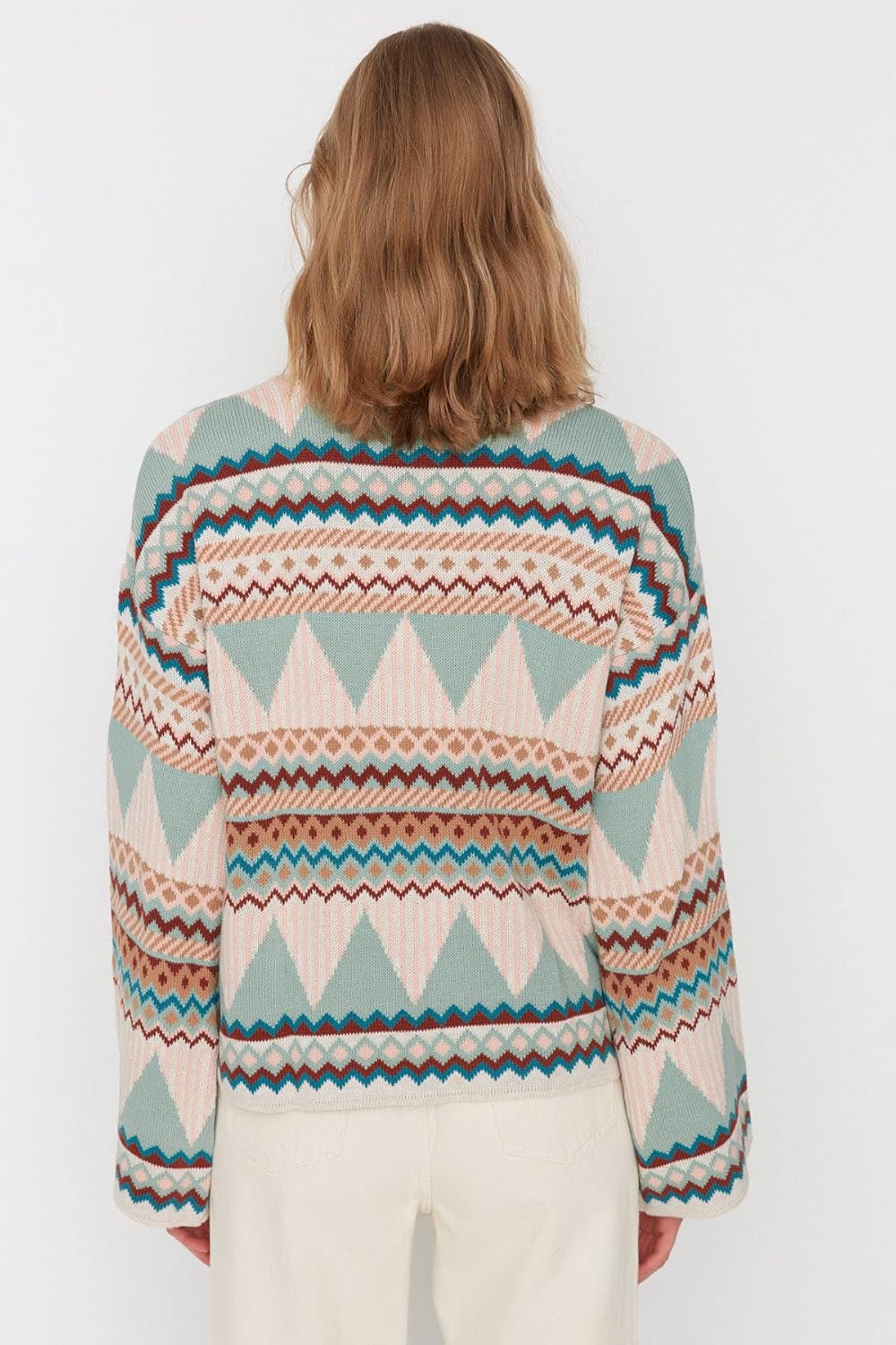 TRENDYOL Damen Jacquard-Pullover mit Rundhalsausschnitt, Regulärer Schnitt Sweatshirt, Minze