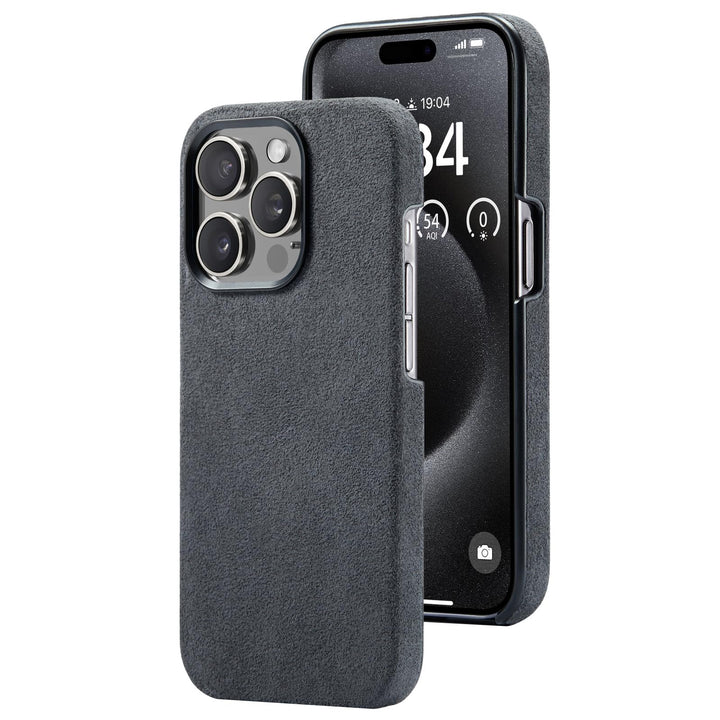 AKANTRA Alcantara Hülle für Apple iPhone15 Pro Max, handgefertigte halbgewickelte Kunstlederhülle, k