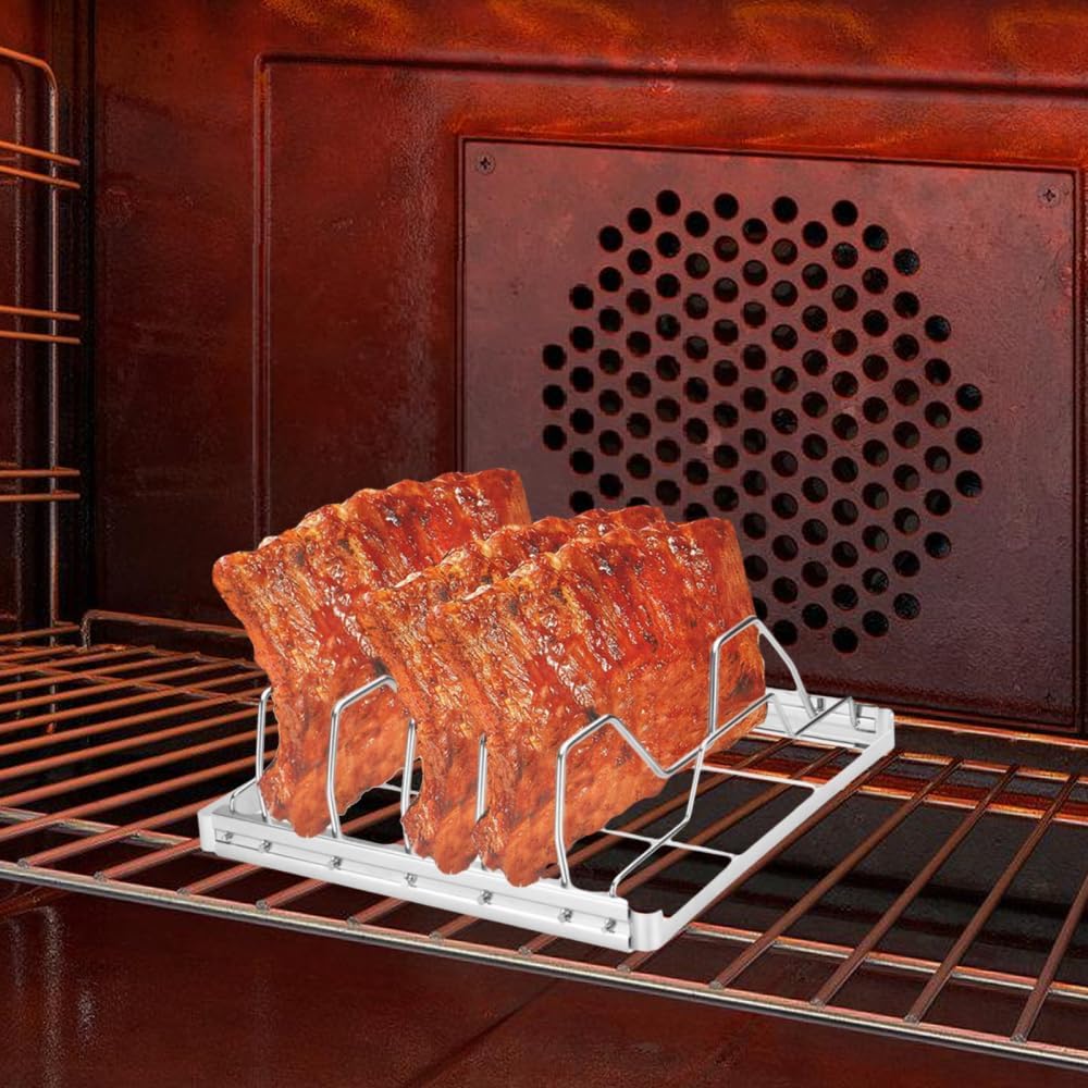 DONGKER Rippchenhalter Edelstahl, 1 Stuck Faltbarer Spareribshalter, Antihaft Spareribs Halter Grill