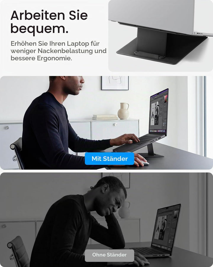 Spigen Slim Fold Laptop Ständer, Faltbare Laptop Halterung, Ergonomischer Erhöhung mit Doppelwinkel