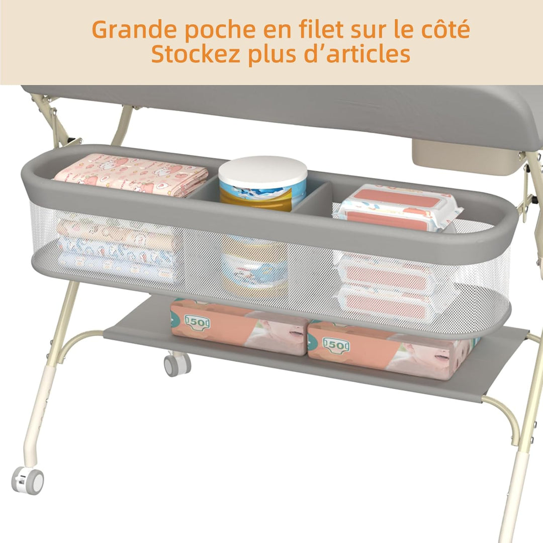 Supfine Wickeltisch klappbar, Mobiler Wickeltisch mit Seitlichem Korb und Kleiderstange, Höhenverste