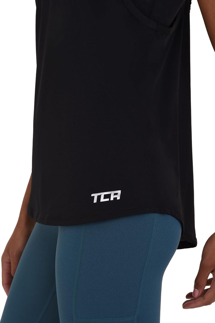 TCA Damen 2 in 1 Training Tanktop und BH mit herausnehmbaren Körbchen Schwarz L, Schwarz L