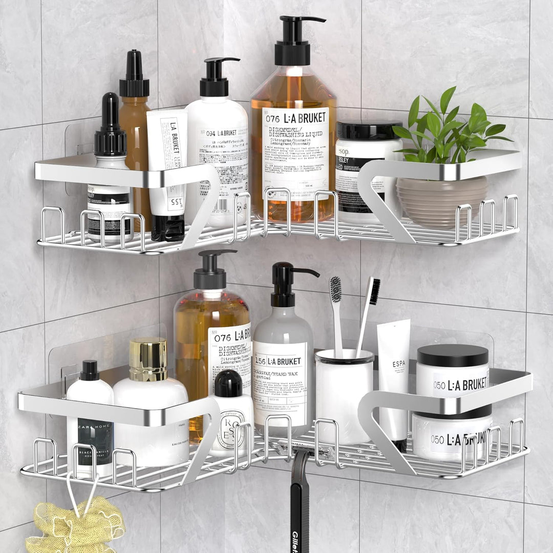 KEGII Duschablage ohne Bohren, Duschregal Ecke, Shampoo Halterung für Dusche Silber, Silber