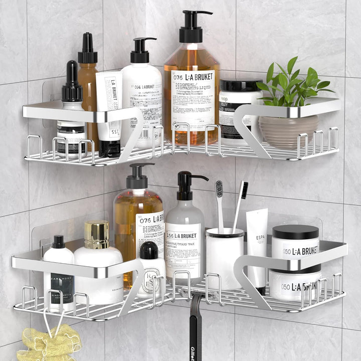 KEGII Duschablage ohne Bohren, Duschregal Ecke, Shampoo Halterung für Dusche Silber, Silber