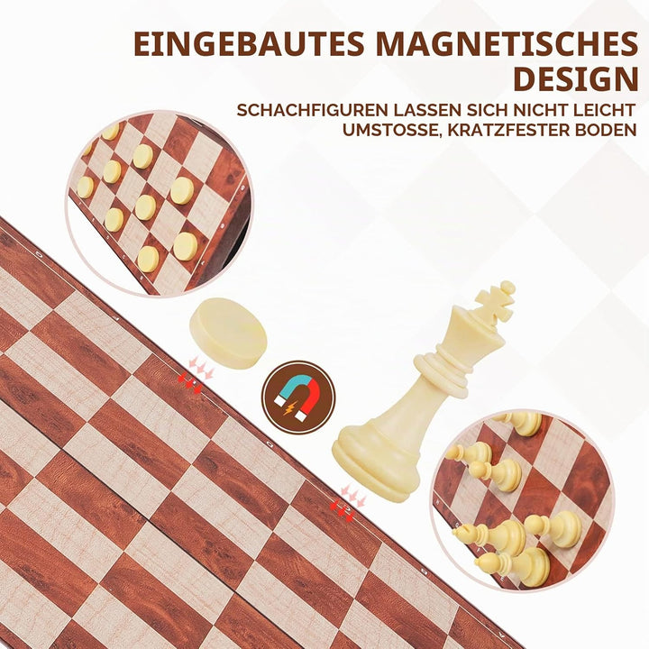 Peradix Schachspiel Magnetisch Dame Spiel 2 in 1, 30x30 cm Einklappbar Schachbrett Schach mit Aufbew
