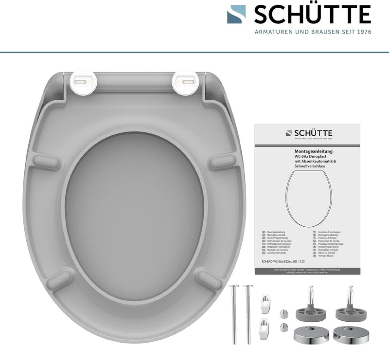 SCHÜTTE WC-Sitz GRAU mit Absenkautomatik, Toilettendeckel mit Schnellverschluss für die einfache Rei