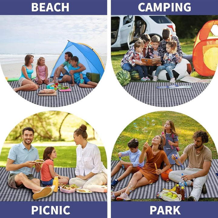 Picknickdecke Wasserdicht Strandmatte 300 x 200 cm | Blau,Tragegriff,Tragbar,Strand,Camping, Park