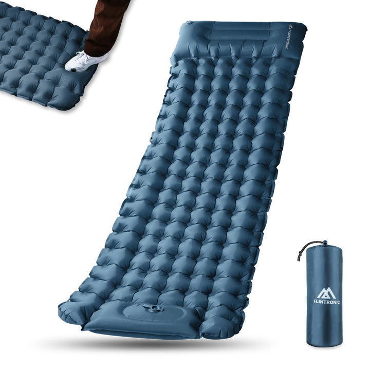 Flintronic Camping Isomatte mit Fusspressepumpe, 10CM Thick Wasserdicht Isomatte mit Kopfkissen, Ult