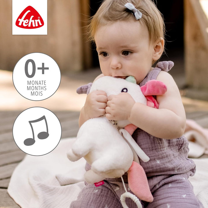 Fehn Spieluhr Baby Einschlafhilfe Einhorn - Kuscheltier mit sanfter Einschlafhilfe Melodie Brahms Wi