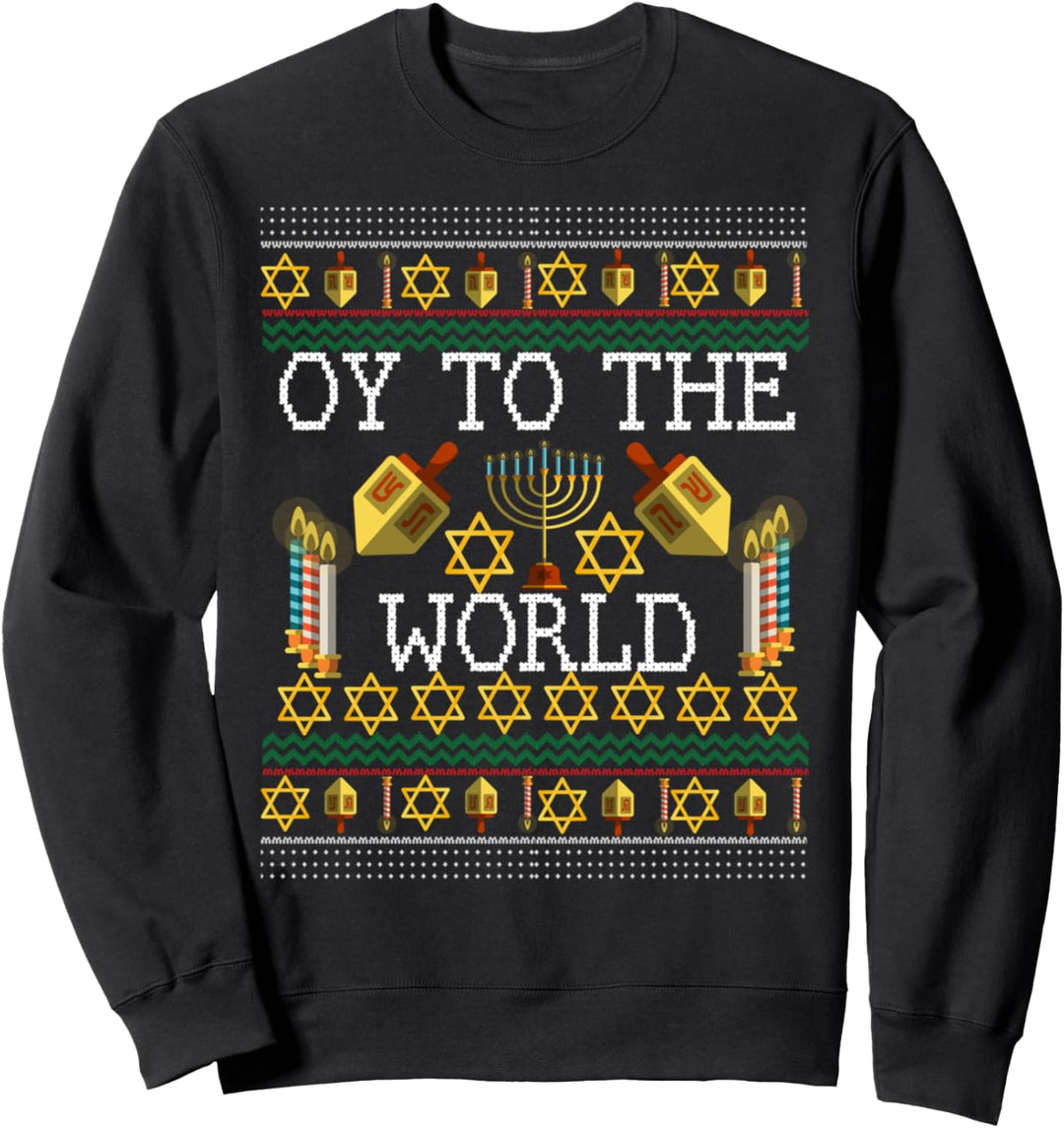Oy To The World Lustige Chanukkah Menorah Kerze Sweatshirt