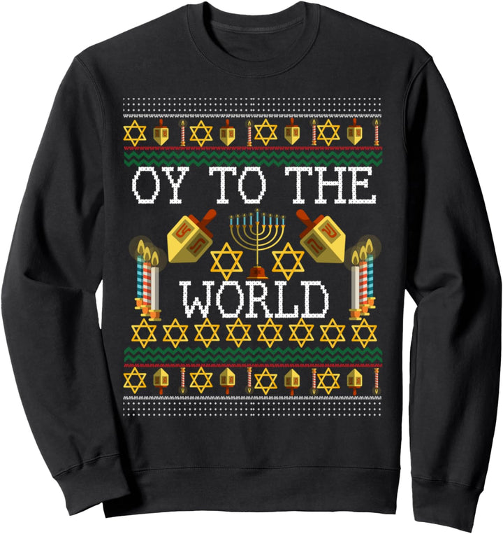 Oy To The World Lustige Chanukkah Menorah Kerze Sweatshirt