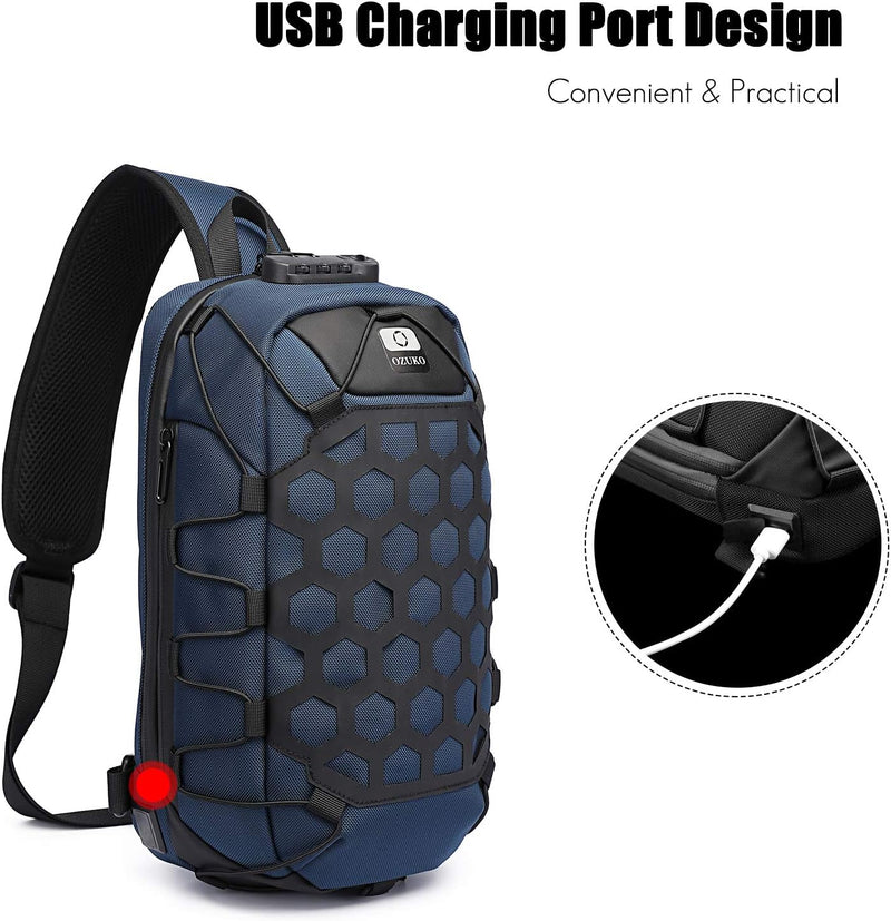 FANDARE Herren Brusttasche Diebstahlsicherung Sling Rucksack Casual Daypacks mit USB für Schultertas