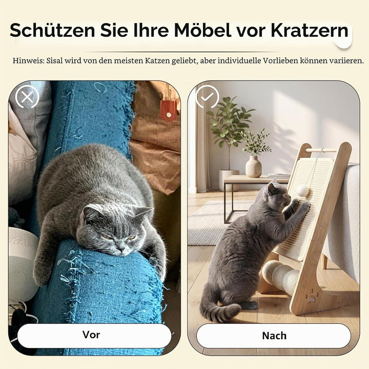 Kratzbrett Katzen, Sisal Kratzbretter Katze mit Sisal Kratzbällen, Kratzmatte mit Rampe für Wohnungs