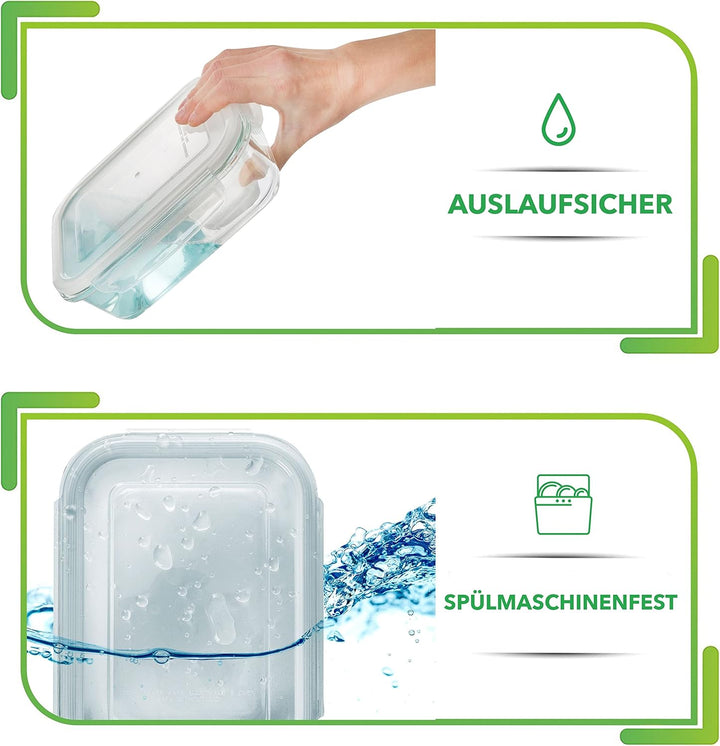 [5er Pack] Frischhaltedosen Glas mit Deckel - Meal Prep Boxen Glas - Glasbehälter Set - Spülmaschine