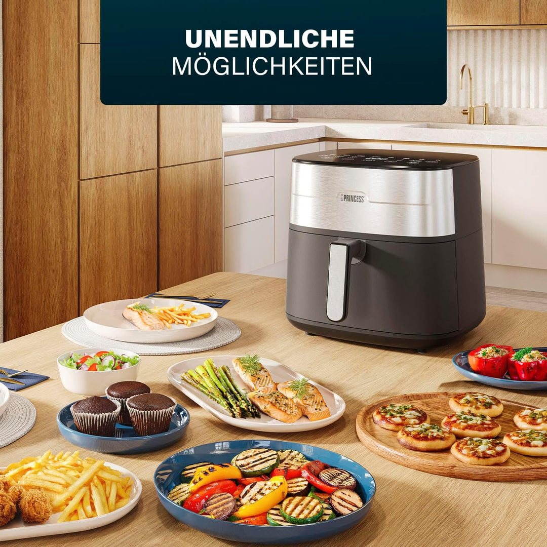 Princess Dual Heat Airfryer 8L XXL, Heissluftfritteuse mit Doppeltem Heizelement für eine Schnellere