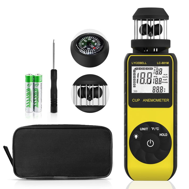 LYCEBELL Windmesser Windmessgerät, Handheld Digitaler Anemometer, Misst Windgeschwindigkeit Luftfeuc
