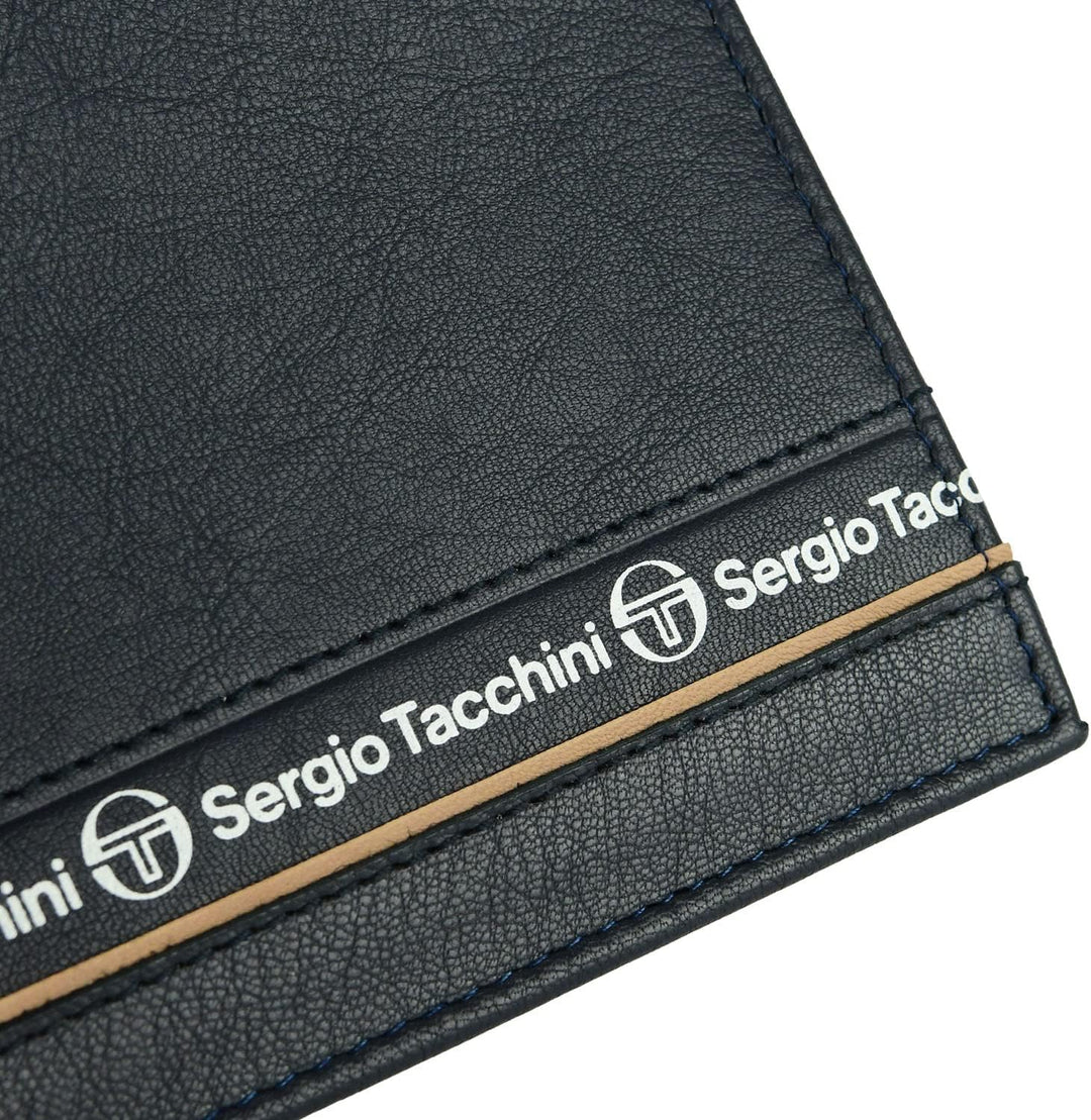 Sergio Tacchini Herren Brieftasche in echtem Leder, dünn mit Trägern Blau 019, Blau 019