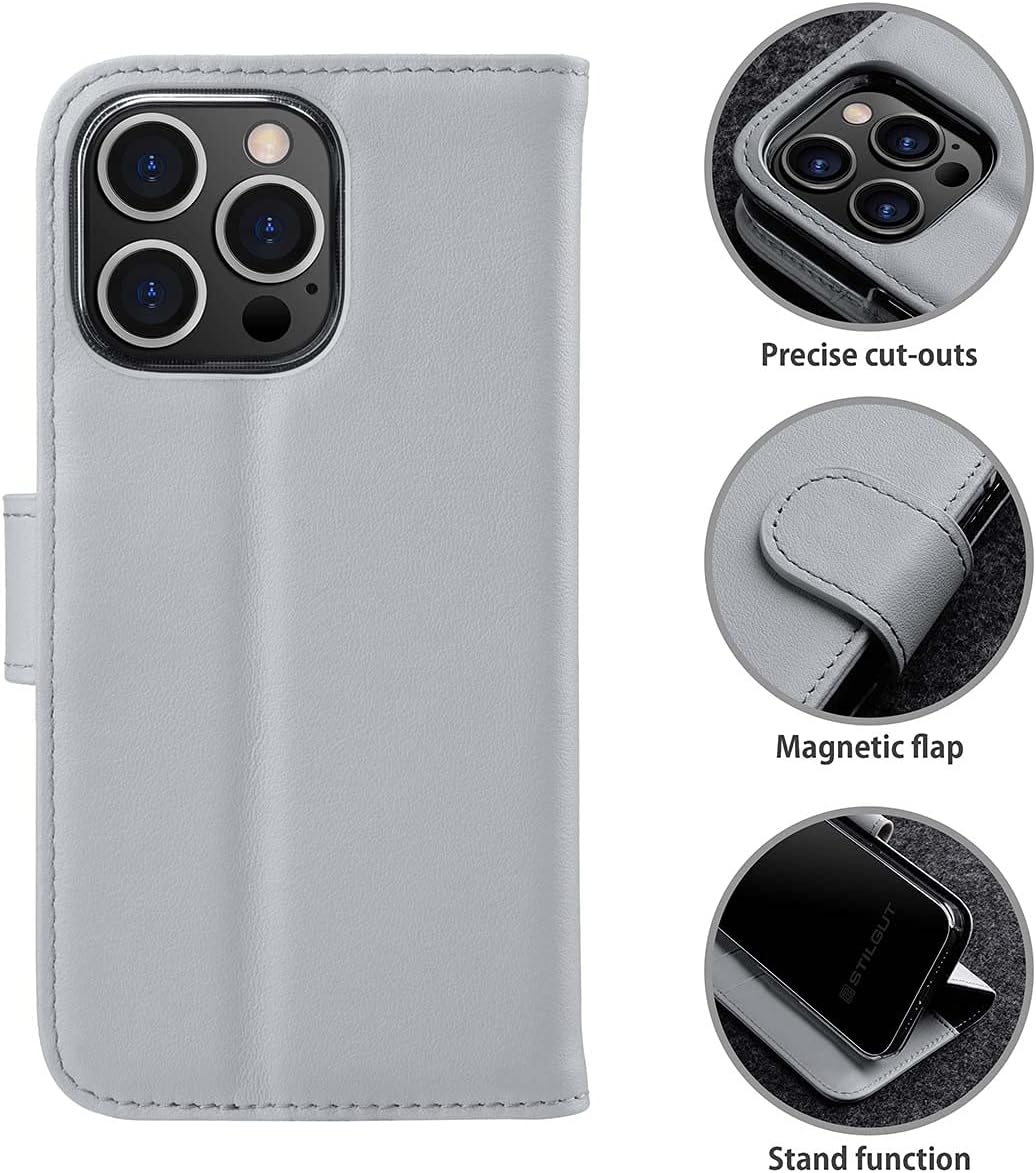 STILGUT Talis kompatibel mit iPhone 13 Pro (6.1“) Hülle mit Kartenfach aus Leder, Flip Cover, Wallet