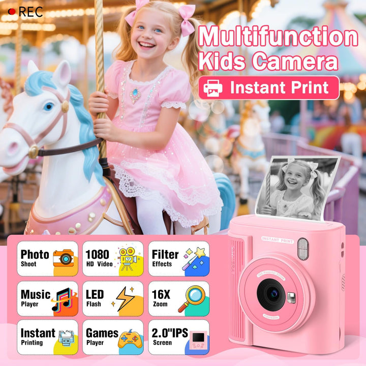 Zicor Kinderkamera Instant Print, 1080HD Digital Video & Instant Print Kamera für Kinder, lustige We