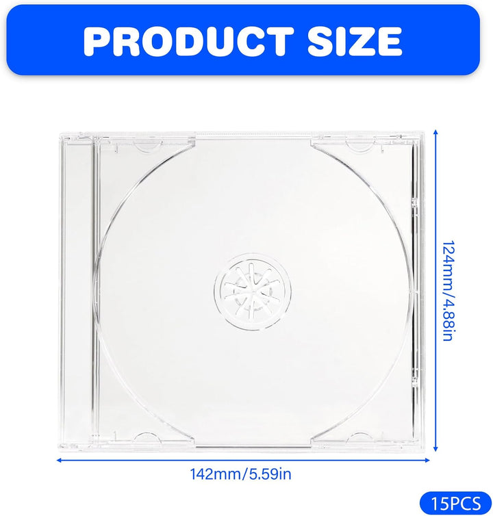 GOMETY 15 Stück CD Hüllen Transparent, DVD Leerhüllen zum Abhefte Kunststoff Slim Jewel Case, CD/DVD