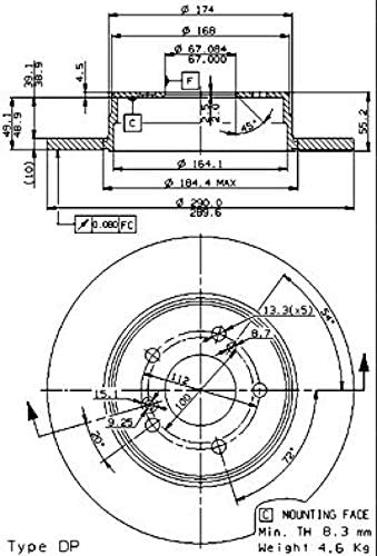 Brembo 08.7211.76 Hintere Bremsscheibe, Anzahl 2