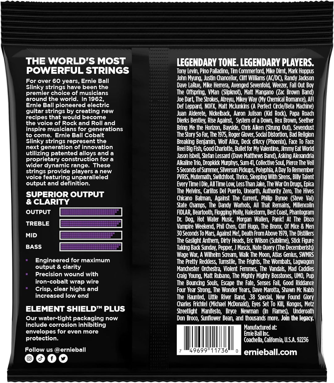 Ernie Ball Power Slinky Cobalt E-Bass-Saiten, für 5-Saiter, Stärke 50-135 Power 5 (50-135) 5-Saiter,
