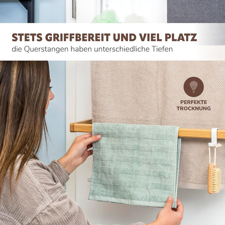 eluno Tür-Hängeregal aus Metall und Bambus, Tür-Handtuchhalter mit 3 Handtuchstangen, 4 praktischen