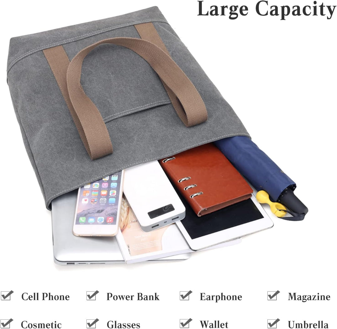 PORRASSO Damen Schultertasche Gross Canvas Handtasche Mode Tote Henkeltasche für Schule Arbeit Einka
