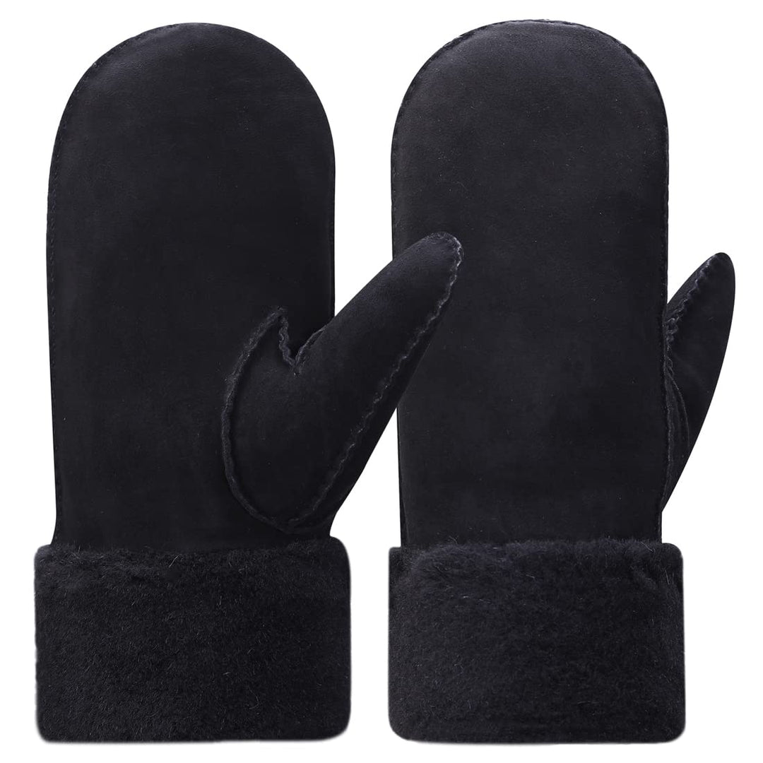 Harssidanzar Damen Fäustlinge,Winter Schaffell Lammfell beheizte warme pelzige Stulpenhandschuhe Led