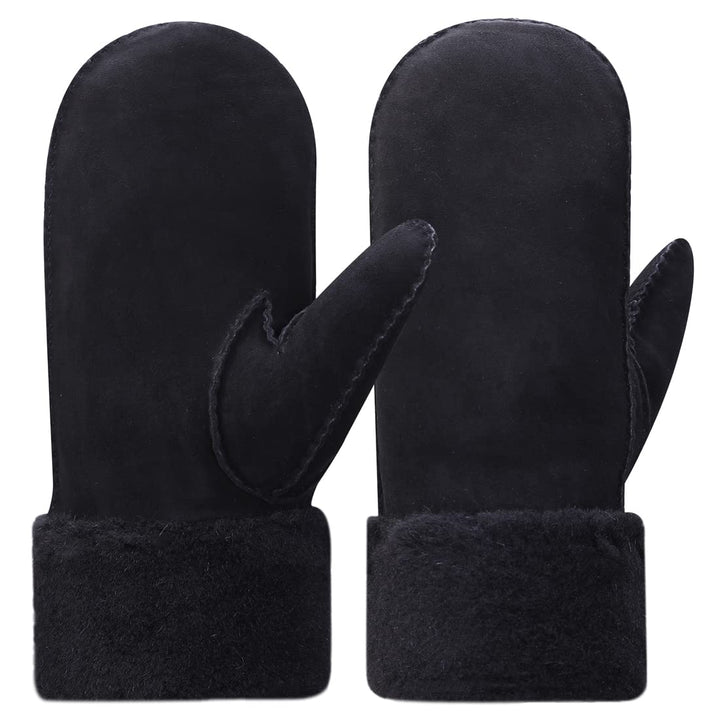Harssidanzar Damen Fäustlinge,Winter Schaffell Lammfell beheizte warme pelzige Stulpenhandschuhe Led
