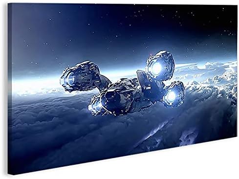 islandburner Bild Bilder auf Leinwand Spaceship 1p Raumschiff Weltall XXL Poster Leinwandbild Wandbi