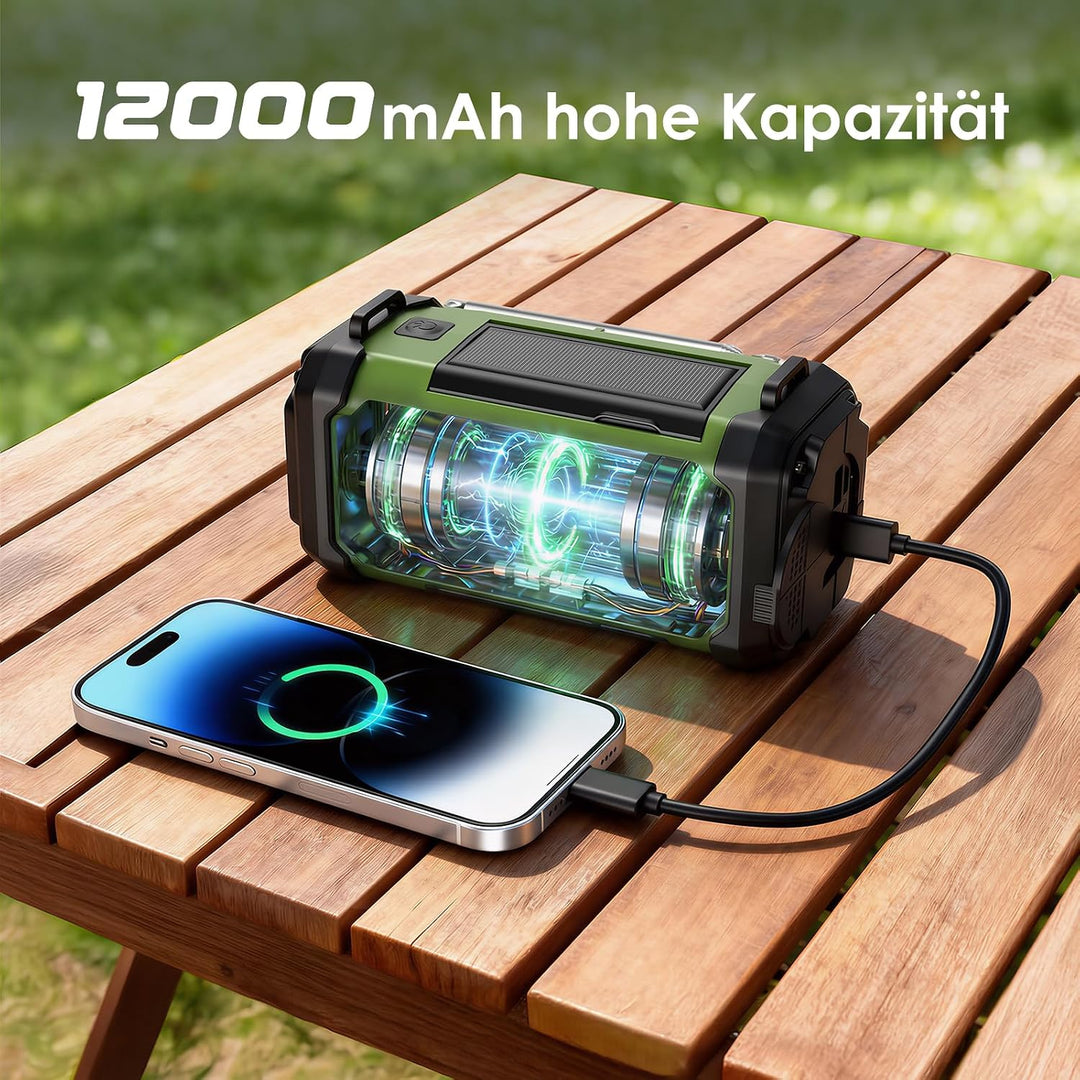 Vikeri Kurbelradio, Notfallradio mit Kurbel und Solar, Weltempfänger Grün, Grün