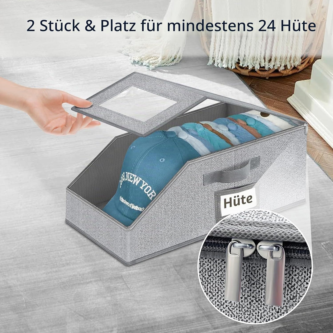 Hut-Organizer für Baseballkappen, stapelbare Aufbewahrung mit transparentem Deckel, Schublade und Kl