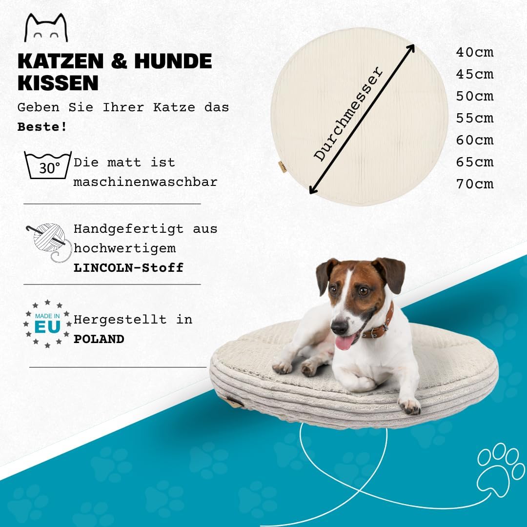 PRASKA Hundematte Katzenkissen für Grosse und Kleine Hunde oder Katzen Rund Ø 50 cm Premium Handcraf