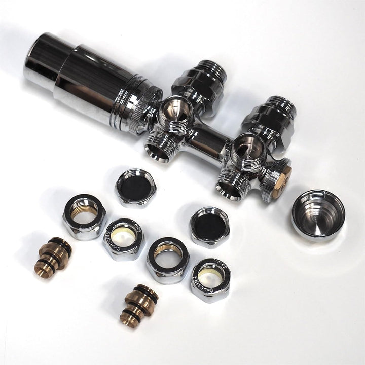 WITEN&NOCK Multiblock Set für Heizkörper Mittelanschluss Armatur Nabenabstand 50 mm Thermotstat Hahn