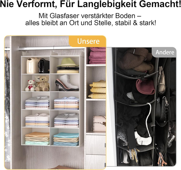 Doppelreihe Hängeregal, Schrank Organizer für Kleidung, Faltbarer Kleiderschrank Organizer mit 3 Met