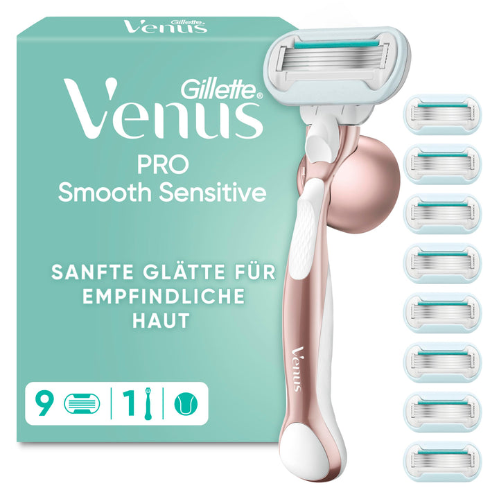 Gillette Venus Deluxe Smooth Sensitive Rasierer Damen, Damenrasierer + 9 Rasierklingen mit 5-fach Kl