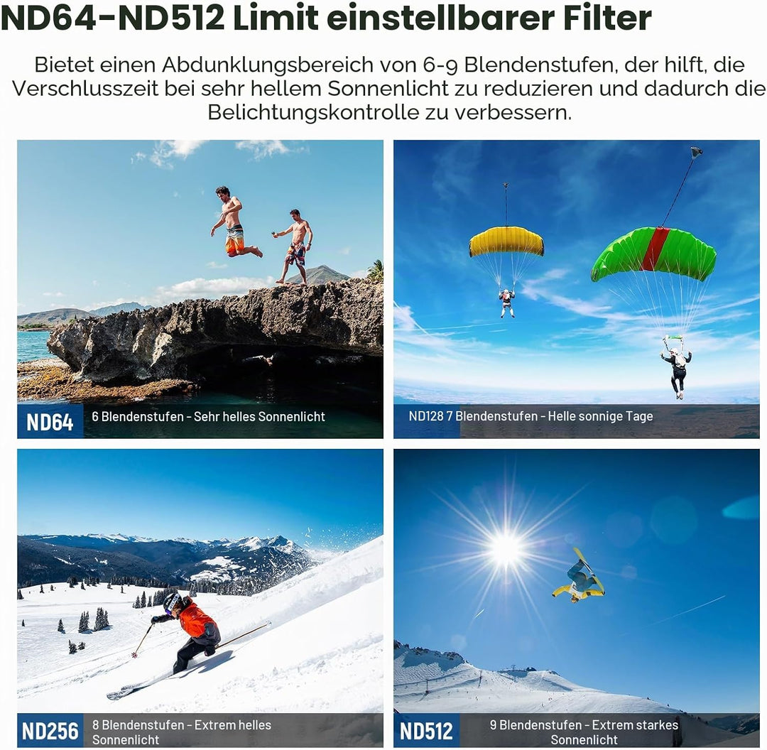NEEWER Variabler ND64-ND512 Filter Kompatibel mit GoPro Hero 13, Hero12, Hero11, Hero10, Hero9, 5-9