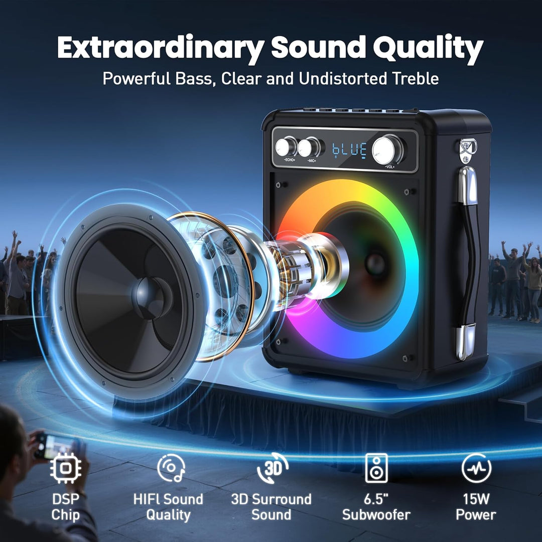 Tragbare Karaoke Maschine mit 2 kabellose Mikrofone, Ankuka Bluetooth Lautsprecher Box für Erwachsen