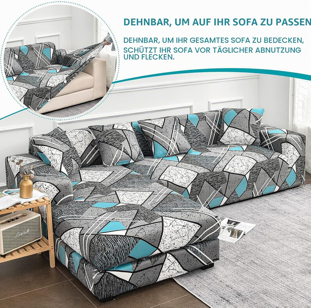 ShowyLive Sofa Überzug Couch Überzug 2er Set für Ecksofa L-Form Sofabezug 3 Sitzer+3 Sitzer, mit 4 S