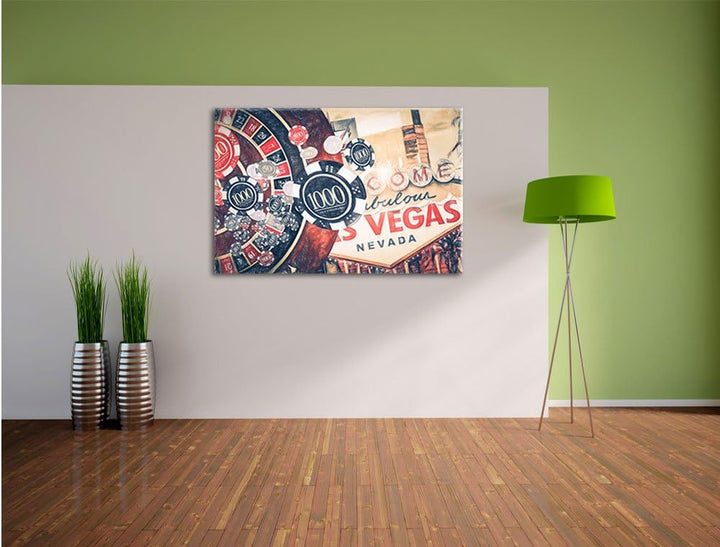 Pixxprint Las Vegas Casino Roulette / 100x70cm Leinwandbild bespannt auf Holzrahmen/Wandbild Kunstdr