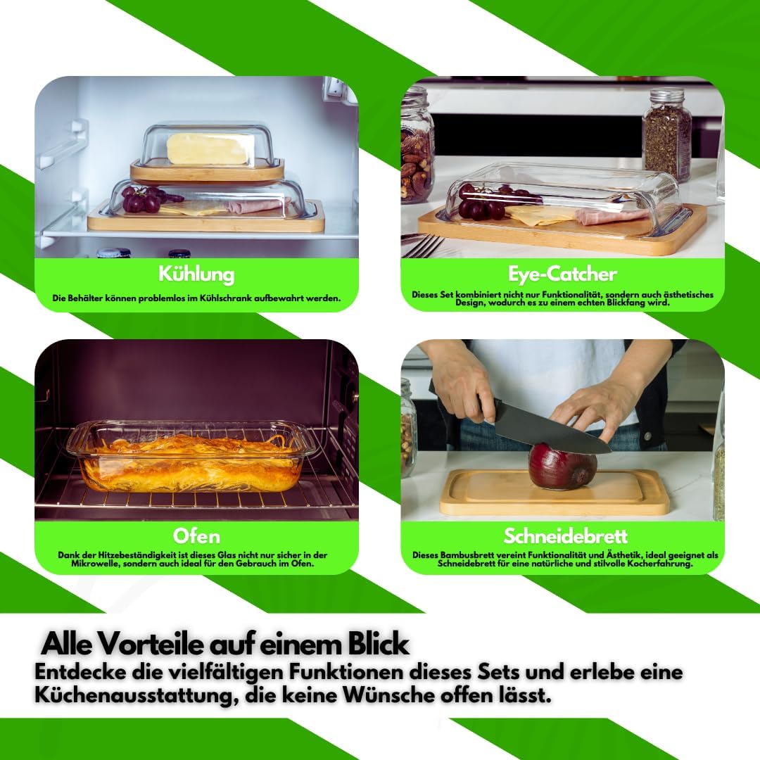 CeleBig® Butterdose-Set | Umweltfreundlicher und nachhaltiger Bambus | Hochwertiger Glasdeckel | Hoc